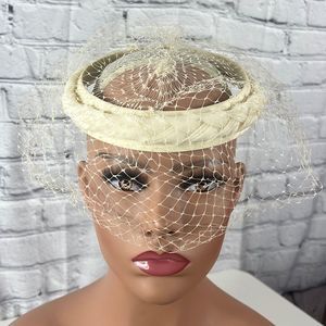 Vintage headband mesh lace cream Union made